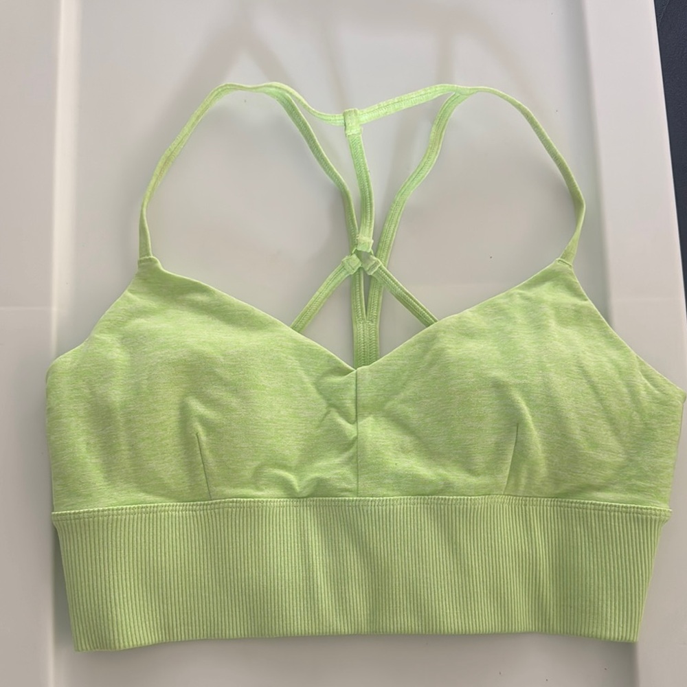 ALO Yoga Neon Lime Green Strappy Sports Bra